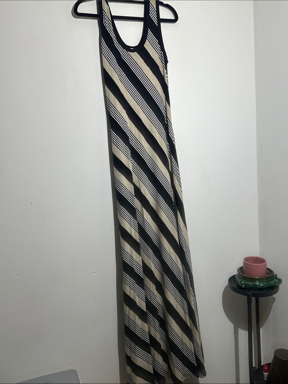 Calvin Klein Black and Cream Diagonal Stripe Maxi Skirt